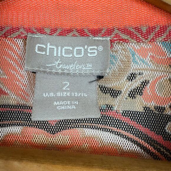 Chico's Travelers Sheer Mesh Top Size 2 (US 12/14) Coverup Hippie Boho Retro - Picture 6 of 6